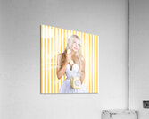 Female model with phone in classic retro fashion Acrylic Print