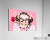 Cute Smiling Woman Wearing Nerd Glasses With Rose Acrylic Print