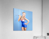 Retro style pin-up sailor girl on blue background Acrylic Print