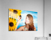 Female artist drawing sun flowers during summer Acrylic Print