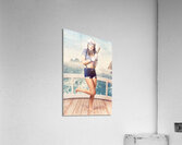 Ocean holiday pinup girl on cruise ship deck Acrylic Print