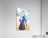 Young retro woman on a tropical beach vacation Acrylic Print