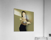 Funky pinup girl handing over a vintage telephone Acrylic Print