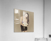 Vintage young pin up woman with phone. Contact us Acrylic Print