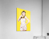 Retro pin up girl chatting on banana telephone Acrylic Print