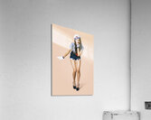 Retro pinup girl blowing travelling departure kiss Acrylic Print