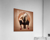 Happy pin up girl talking on retro box telephone Acrylic Print