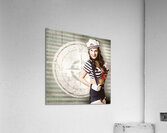 Young sailor pin up girl on travel cruise compass Acrylic Print