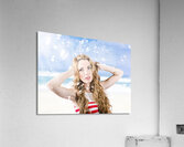 Beautiful girl wearing summer make-up on beach Acrylic Print