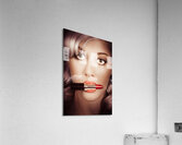 Surprised pinup girl with lipstick makeup in mouth Acrylic Print