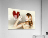 Beautiful retro girl painting red love heart Acrylic Print