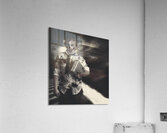 Dead zombie business woman catching ghost train Acrylic Print