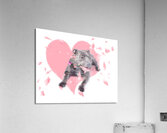 Dog with pink rose on heart shape background Acrylic Print