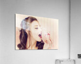 Vintage pin up girl eating strawberry cupcake Acrylic Print