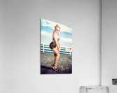 Cute Pinup Girl Looking Surprised On Beach Pier Acrylic Print