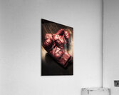 Retro red boxing gloves on wooden training bench Acrylic Print
