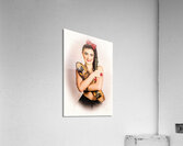 Vintage portrait of a pin-up model with skateboard Acrylic Print