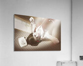 Beautiful brunette pinup woman on vintage phone Acrylic Print