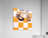 Pin-up beauty decision making on old phone Acrylic Print