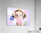 Business Womans Face Covered In Paper Reminders Acrylic Print