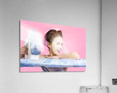 Smiling housewife doing housework laundry duties Acrylic Print