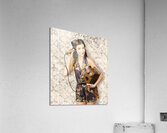 Cute housewife in 50s style on vintage phone Acrylic Print