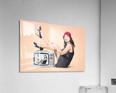 Beautiful asian pin up girl posing on retro tv set Acrylic Print