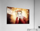 Nerd business man shouting out in fear of a bomb Acrylic Print