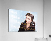 Beautiful brunette woman freezing in outdoor forest Acrylic Print