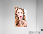 Retro beauty pin up girl applying lipstick makeup Acrylic Print