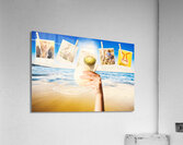 Vacation woman with photos from summer holiday Acrylic Print