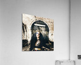 Fashion beauty princess sitting by castle door Acrylic Print