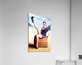 Fine art fifties poster girl on travel luggage Acrylic Print