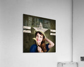 Cute military pin-up woman on army star background Acrylic Print