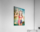 American danger girl. Pinup beauty on toxic beach Acrylic Print