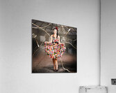 Woman dancing in colorful floral dress outdoor Acrylic Print