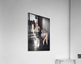 Young brunette pin-up woman on old film projector Acrylic Print