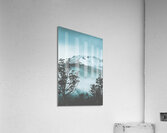 Dramatic dark blue mountain with snow and fog Acrylic Print