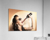 Young pinup woman in sunglasses drinking soda Acrylic Print