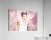 Retro window cleaning girl looking at clean glass Acrylic Print