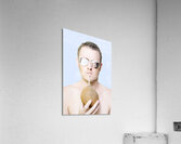 Handsome summer man drinking coconut cocktail Acrylic Print