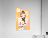 Shock horror pinup girl watching scary movie Acrylic Print