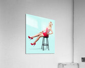 Pinup girl relaxing on a bar stool Acrylic Print