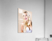 Gorgeous blond woman laughing on telephone call Acrylic Print