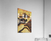 Aviator goggles cap and airplane on old world map Acrylic Print