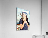 Smiling young pinup sailor girl. Sea search and rescue Acrylic Print