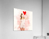 50s blond pin-up girl painting red love heart  Acrylic Print