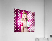 Funny pin-up woman pressing clothes. Dry cleaning Acrylic Print