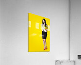 Creepy homicide girl standing undead on yellow Acrylic Print