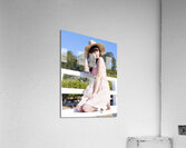 Portrait Of A Smiling Woman Resting On A Pier Bench Acrylic Print